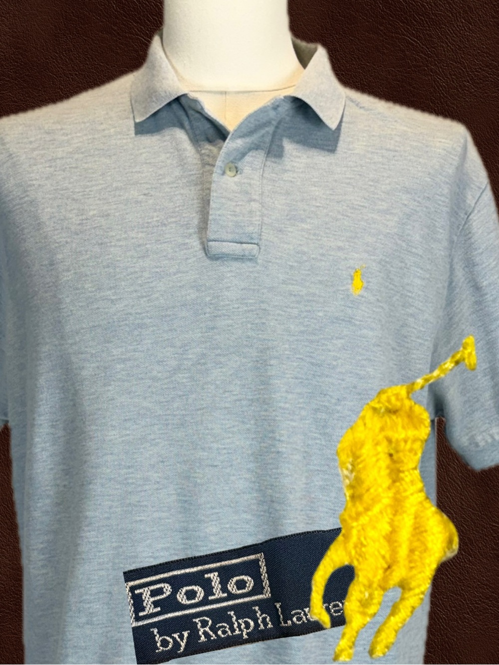 VINTAGE Polo Ralph Lauren shirt short sleeve collar Heather blue 100% cotton 90s